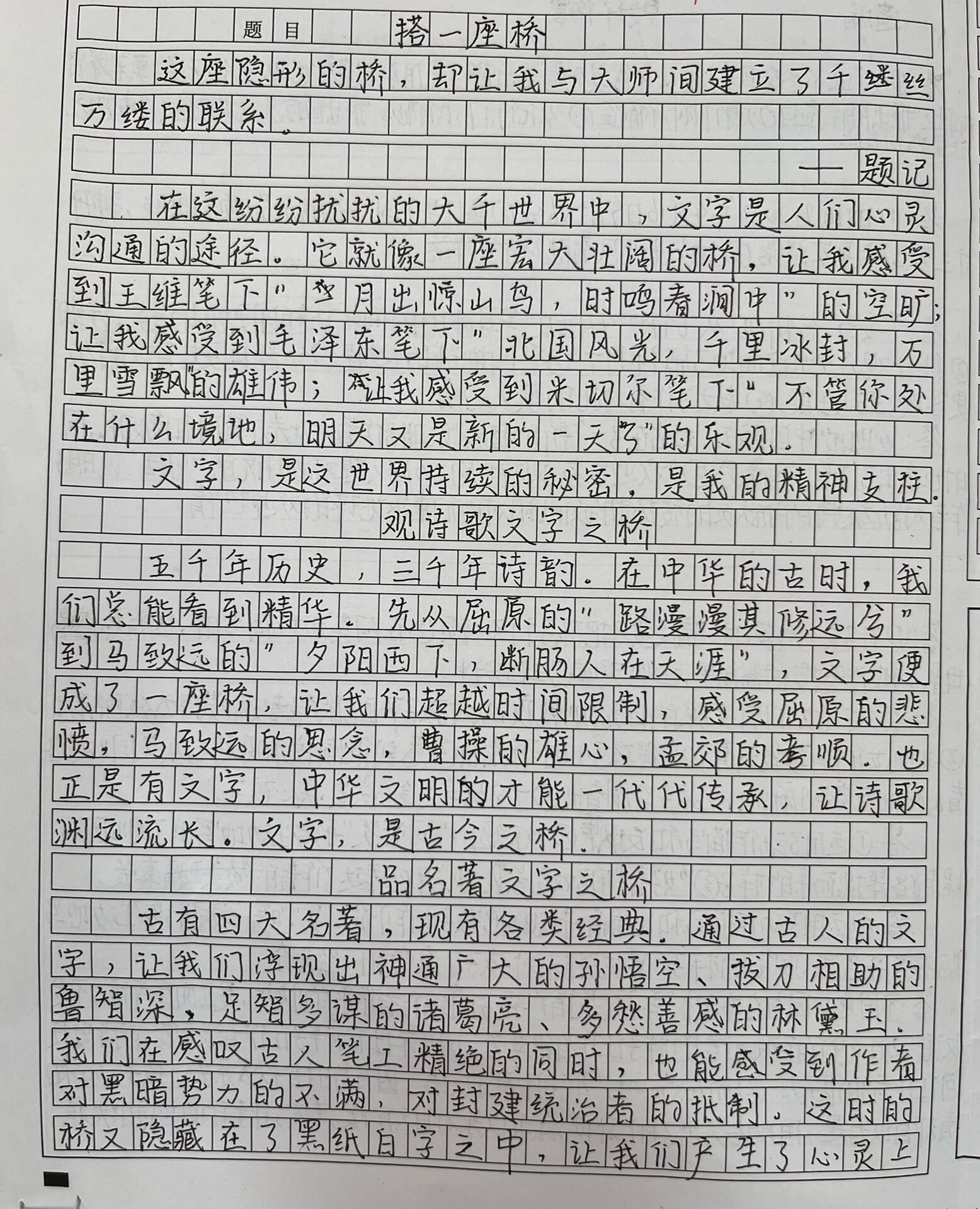 初二小朋友作文:搭一座桥