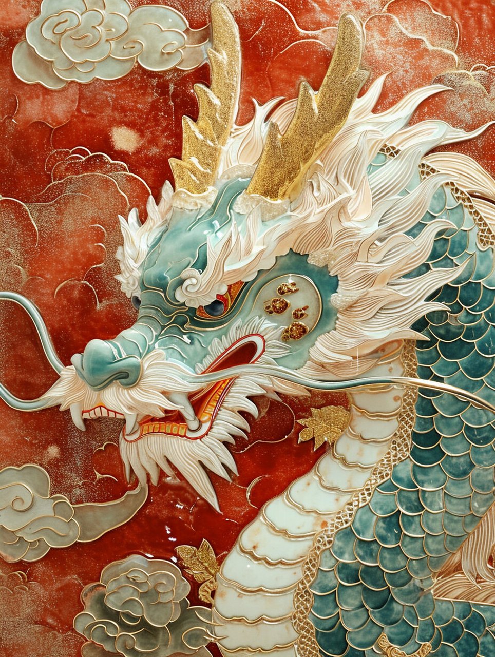 龙,掐丝珐琅,线稿,底稿,景泰蓝,非遗, 	 景泰蓝