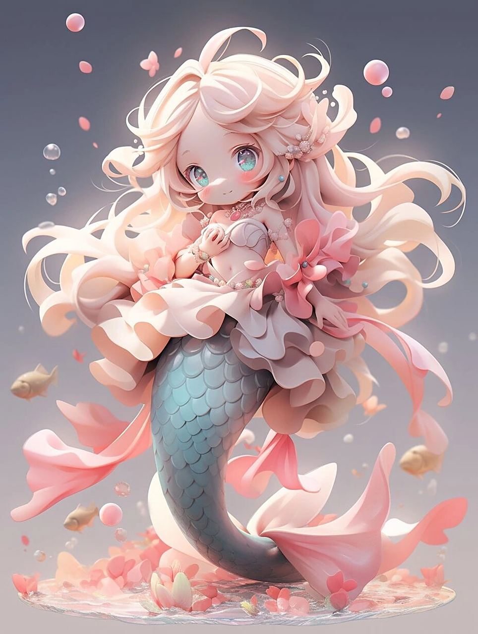 盲盒设计|小美人鱼q版0469♀1501 自由自在在水中游走, 探寻