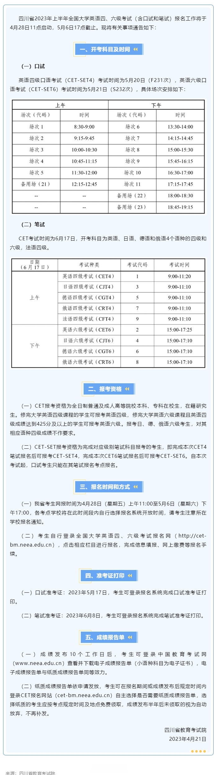 考试关注# 四川省2023年上半年全国大学英语四,六级考试报名通告