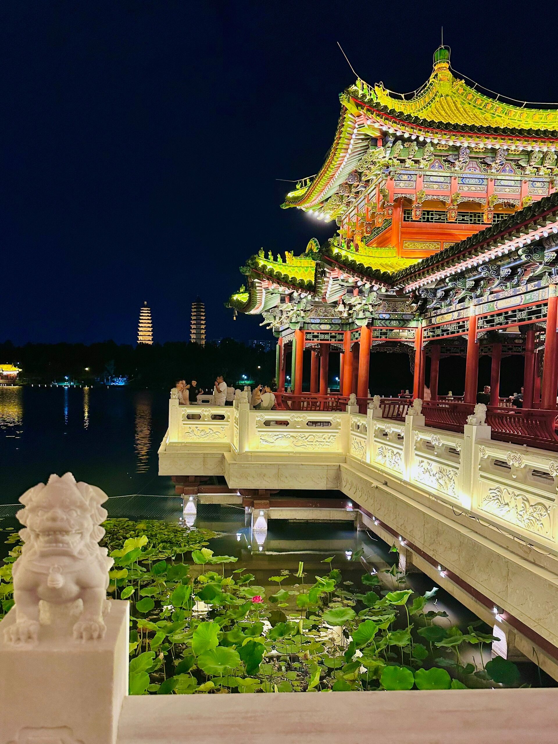 双塔地标下🌙夜景美绝 每次来这边都直奔双塔寺 原来双塔公园这么大