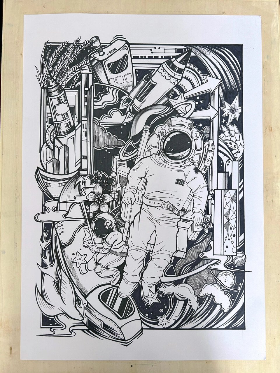 爱国主题绘画96黑白装饰画(临摹) #绘画临摹# #黑白装饰画# #黑白