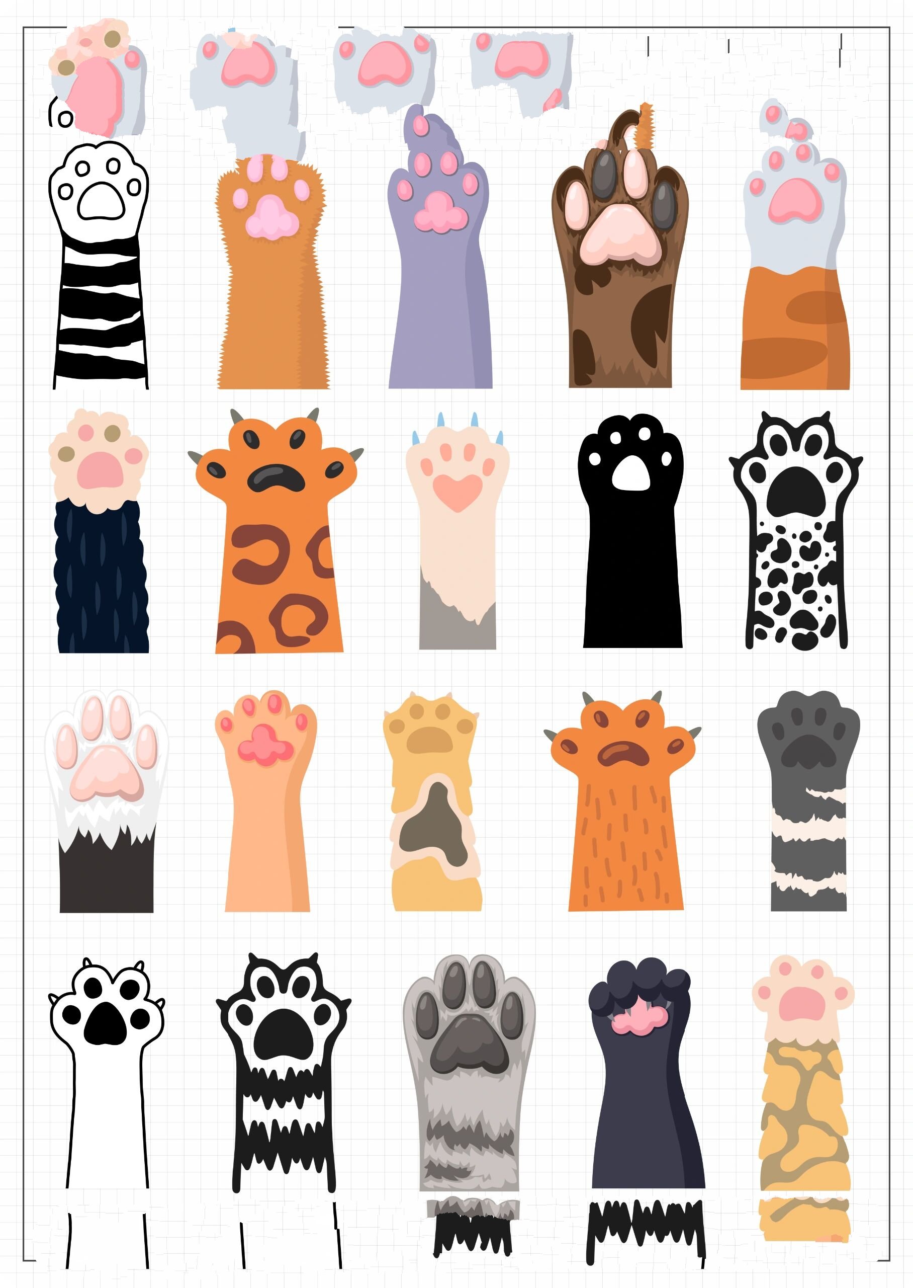 卡通手绘猫爪脚印手帐png饭圈美化美工素材 两百多款,9张拼图 喜欢的