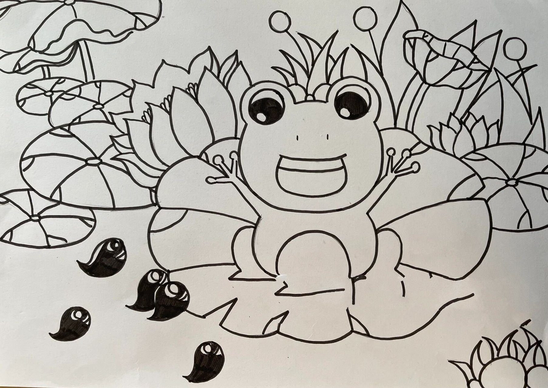 儿童创意画——荷叶上的小青蛙