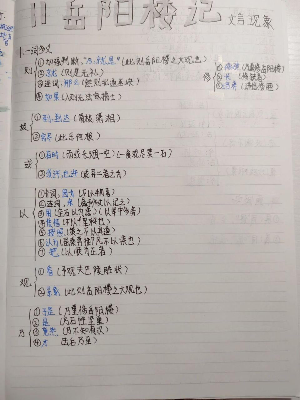 九年级上册11岳阳楼记文言现象整理笔记