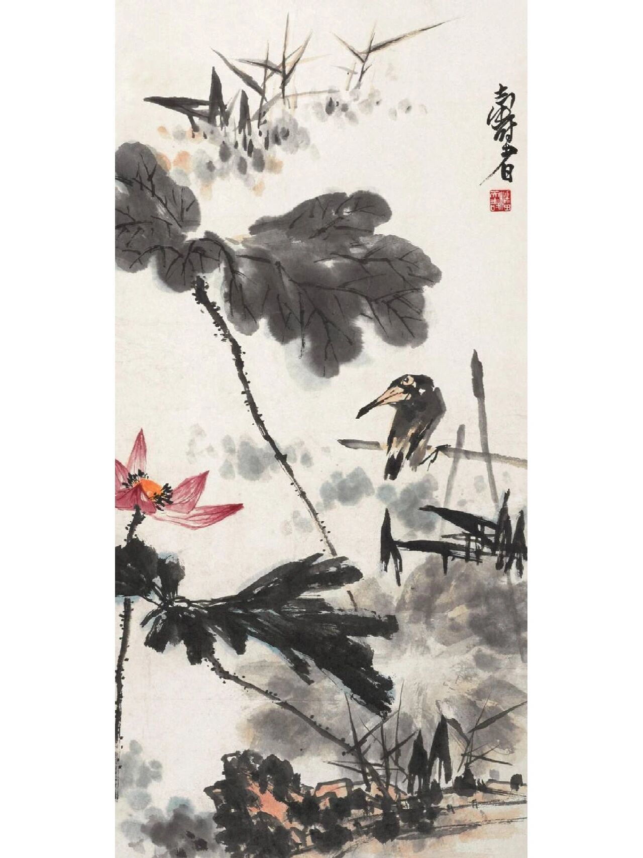 潘天寿写意荷花作品!