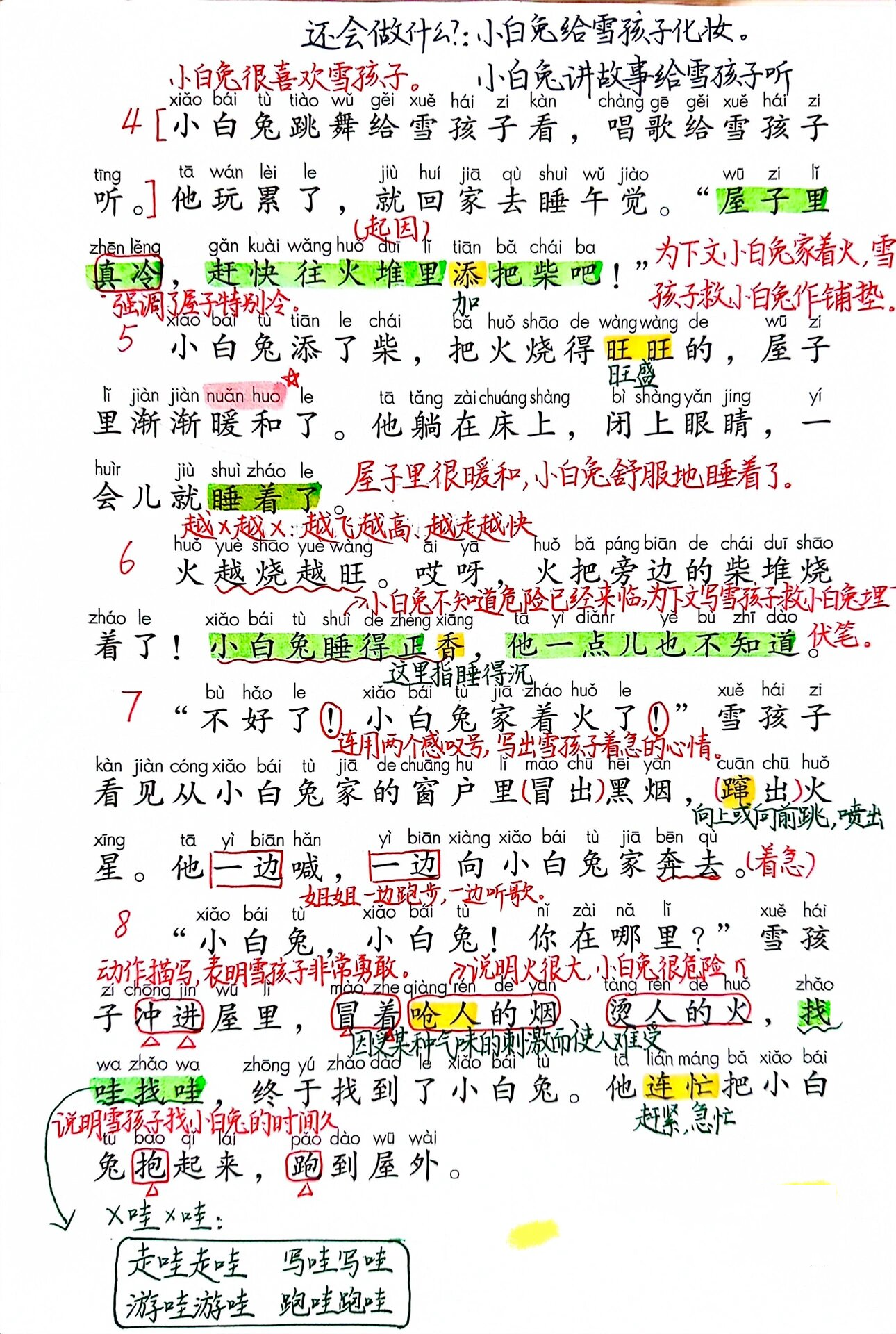 二年级语文上册《雪孩子》课堂笔记