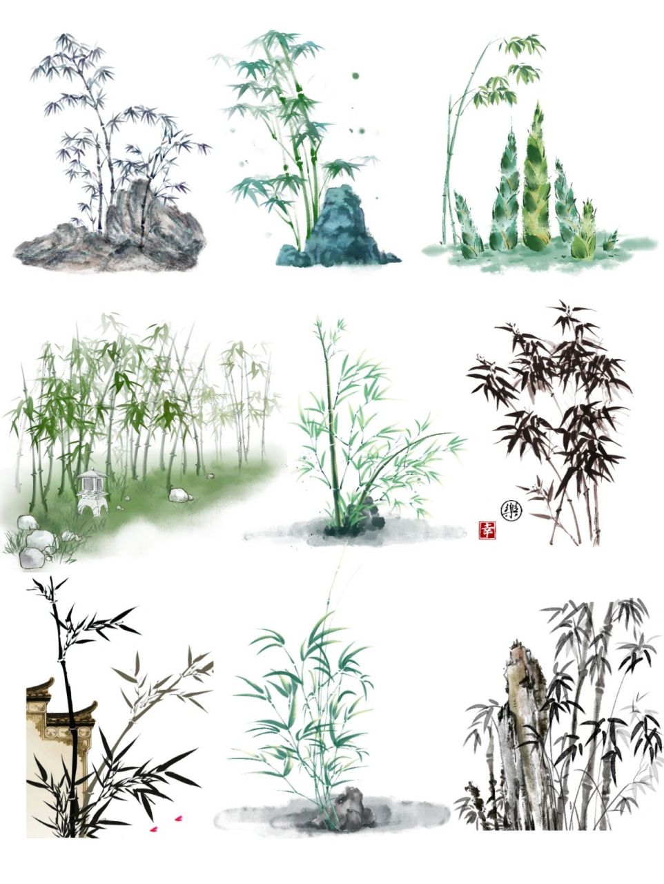 今天为大家带来了一组古风水墨竹子插画 93用于海报/插画/刺绣/ppt