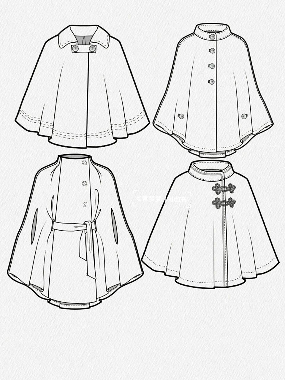 服装设计 | ai | 32款斗篷大衣款式图分享 工具:电脑 软件:ai