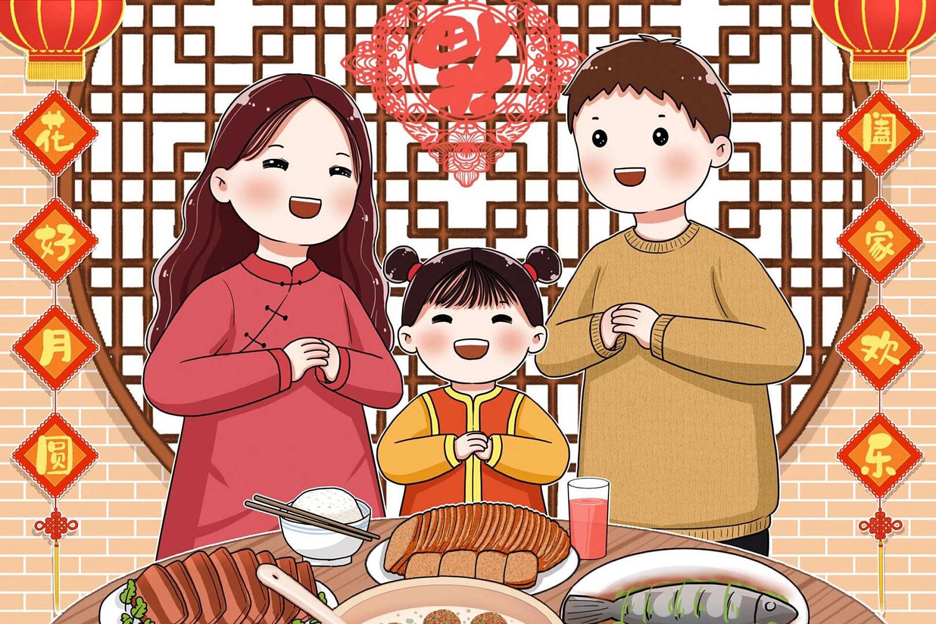 插画|贴春联是春节非常开心的事 又快到年低了,一年最值得期待的日子