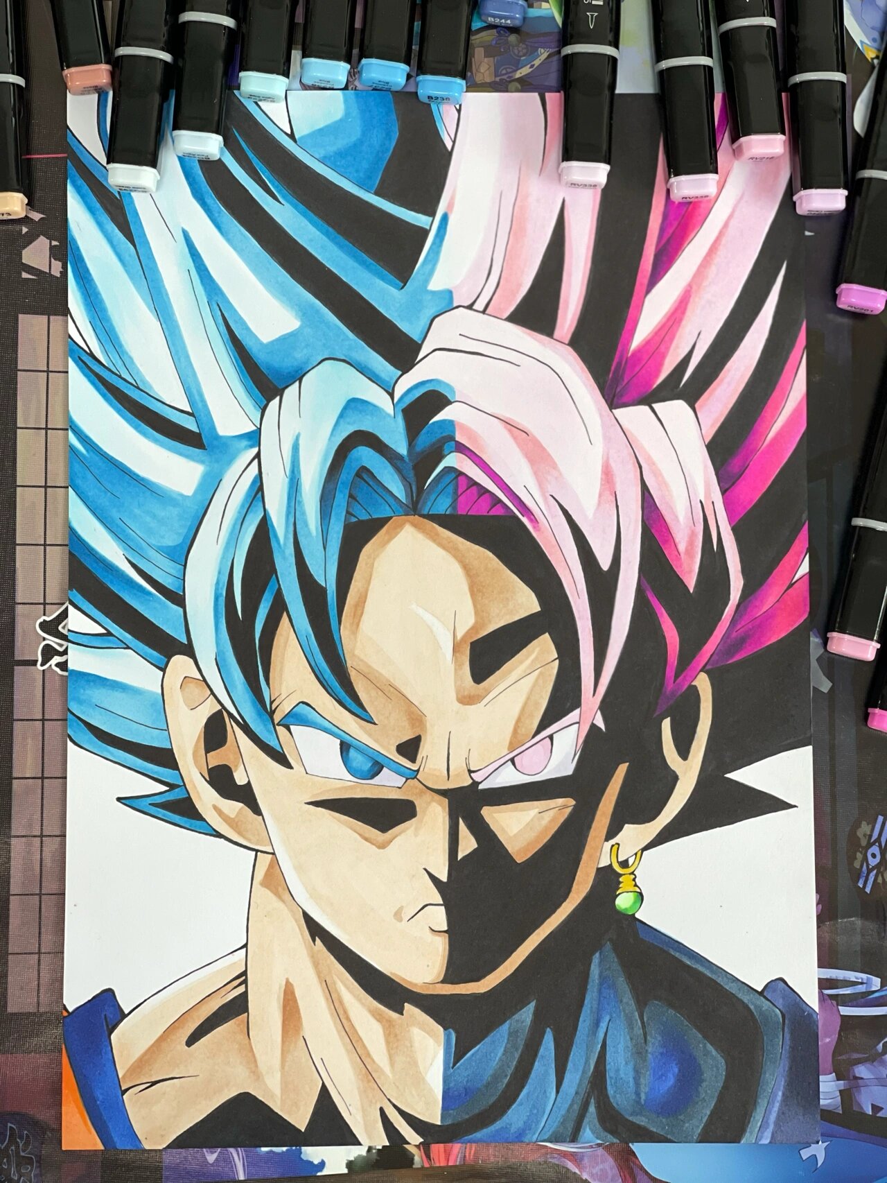 马克笔手绘七龙珠悟空黑白线稿