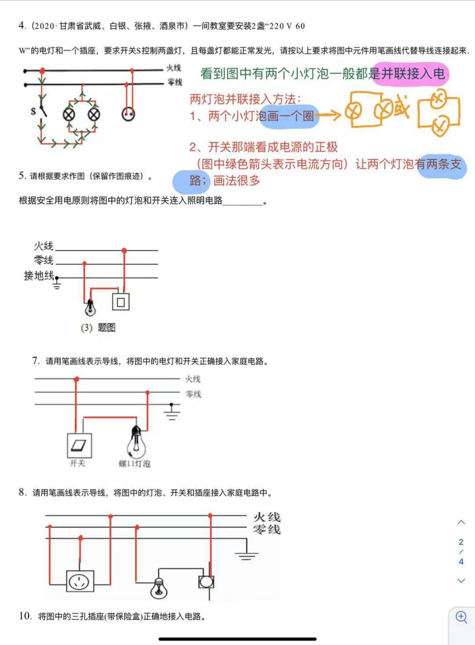 家庭电路灯泡接法图片