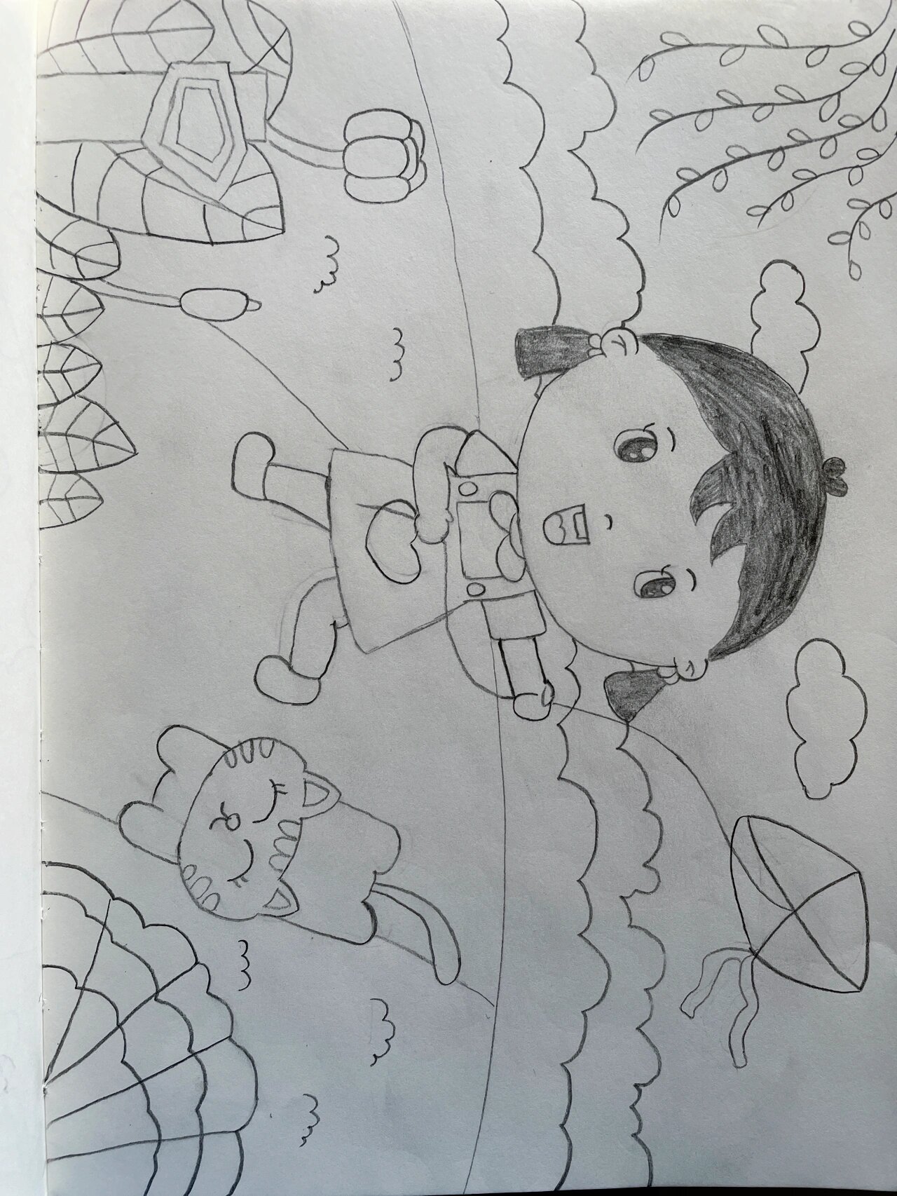 放风筝主题画