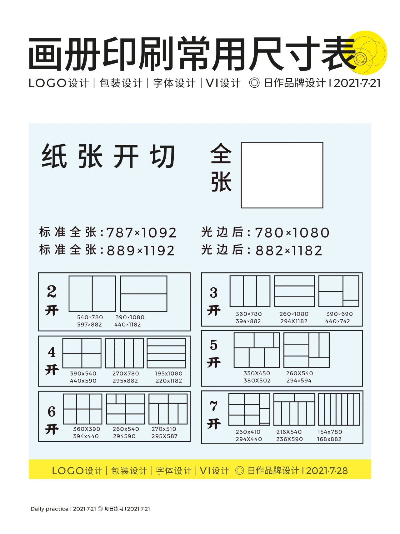 画册印刷常用尺寸表