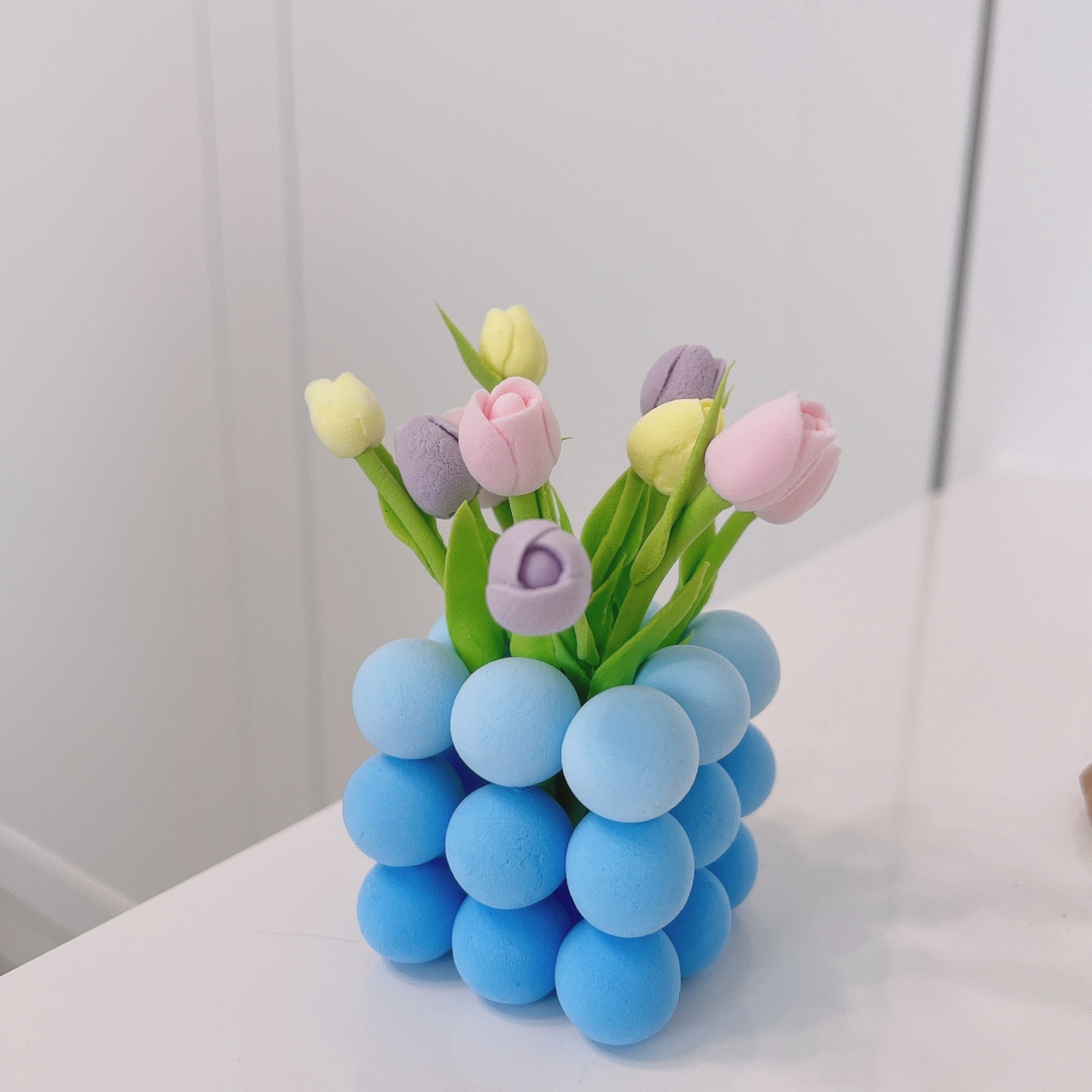 超轻粘土花朵摆件 附教程 超简单 超级简单,重复搓圆球就得到一个超美