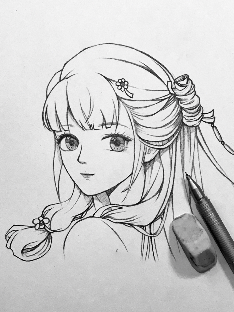 手绘动漫画古风长发少女人物头像线稿步骤 来说说你喜欢人像的哪部分?