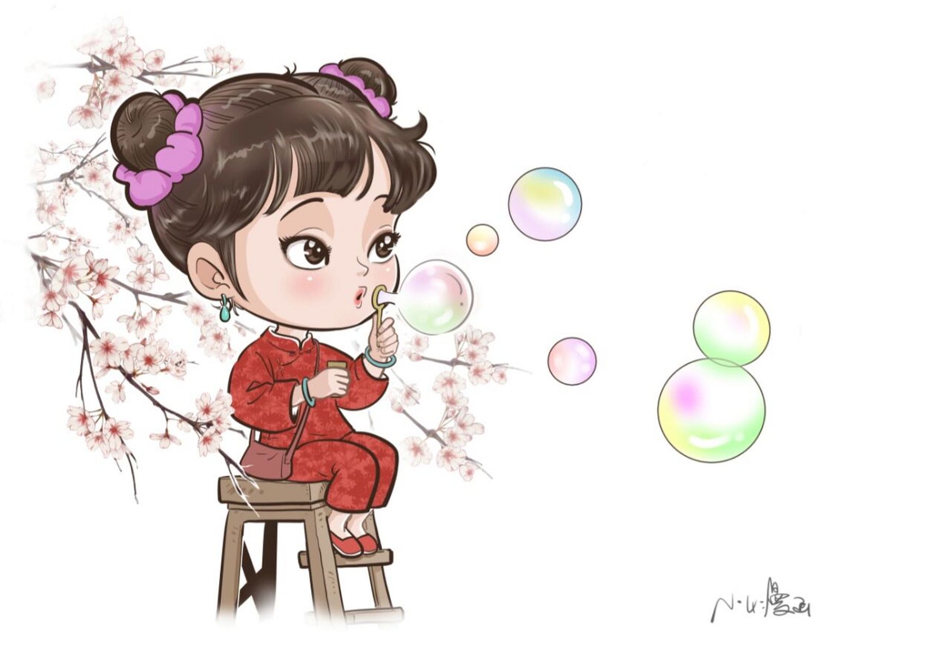 漫画:吹泡泡的女孩～ #小4漫画# #原创漫画