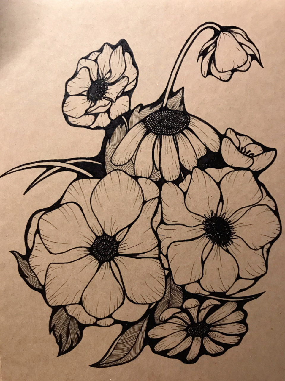 针管笔黑白装饰画临摹 花花儿 步骤图分享 又是花,前段时间真的画了