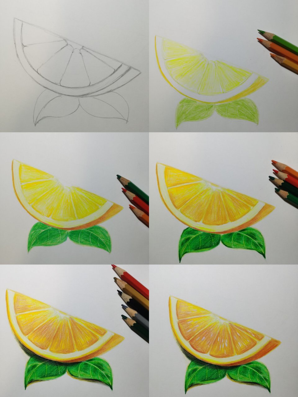 彩铅画《橙子》🍊内含步骤 彩铅橙子 工具材料:48色水溶性彩铅,a4