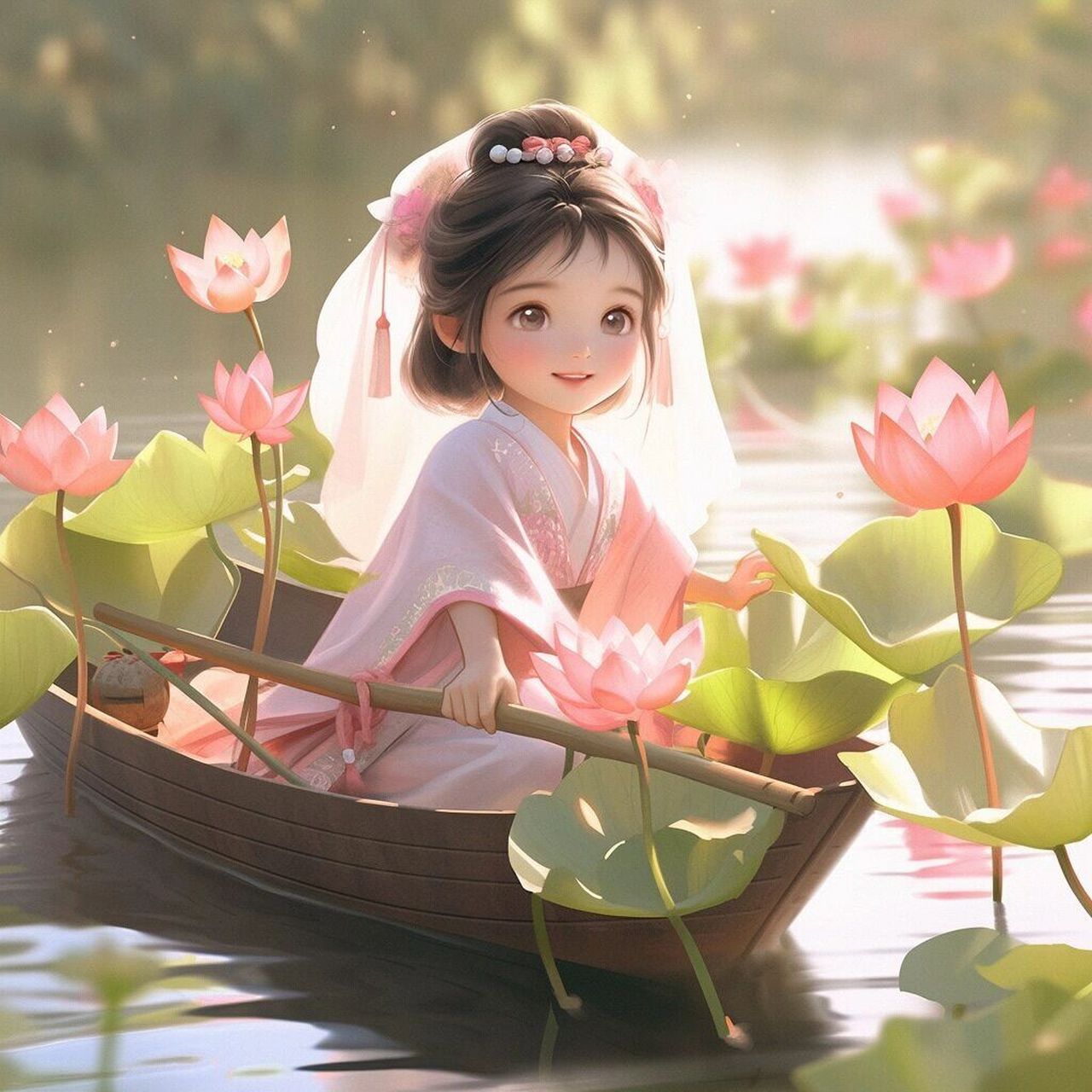 q版古风采莲仙女头像来咯! 诗情画意,嘿嘿!