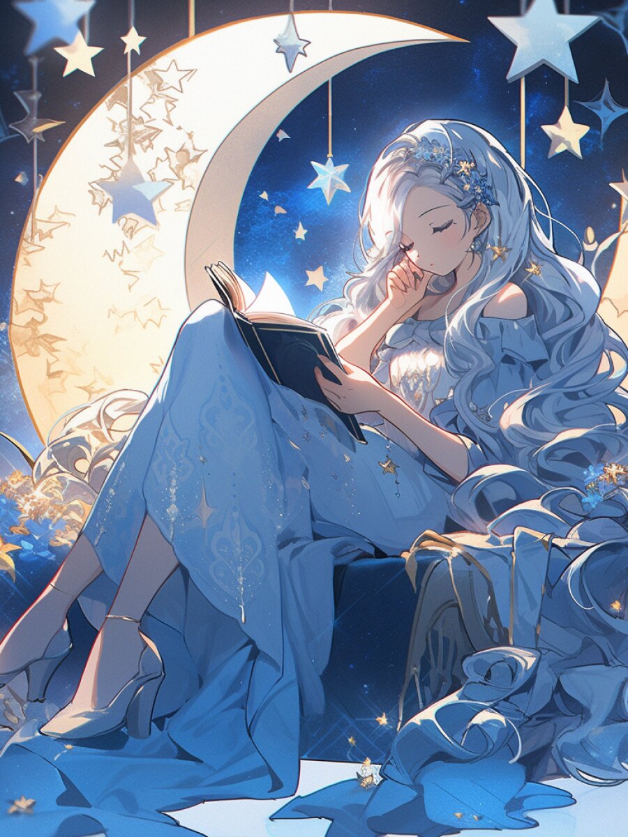 坐在月亮上的少女丨ai绘画丨精美壁纸
