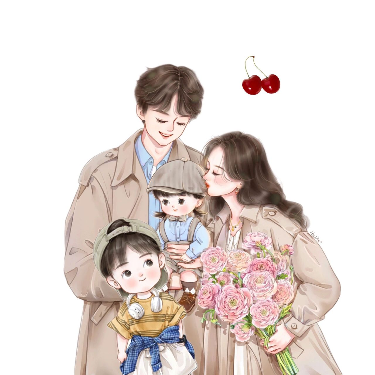 一家四口头像～你留言我做图        原作者