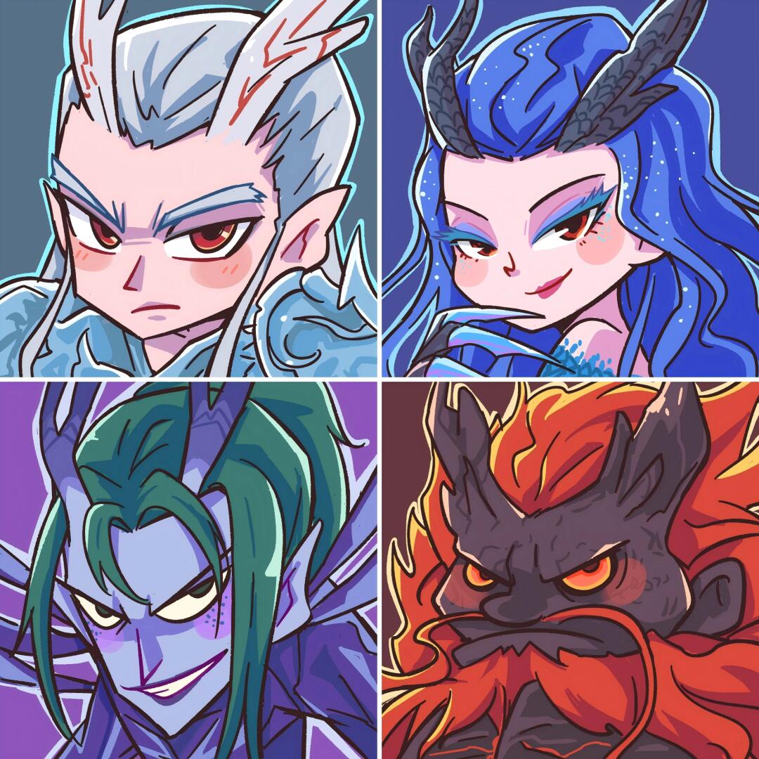 手绘q版哪吒四海龙王同人头像