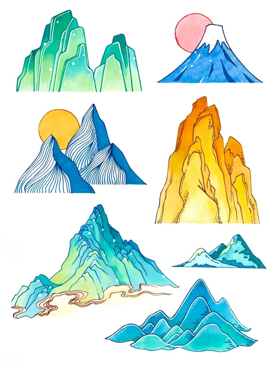 山怎么涂色山水画图片