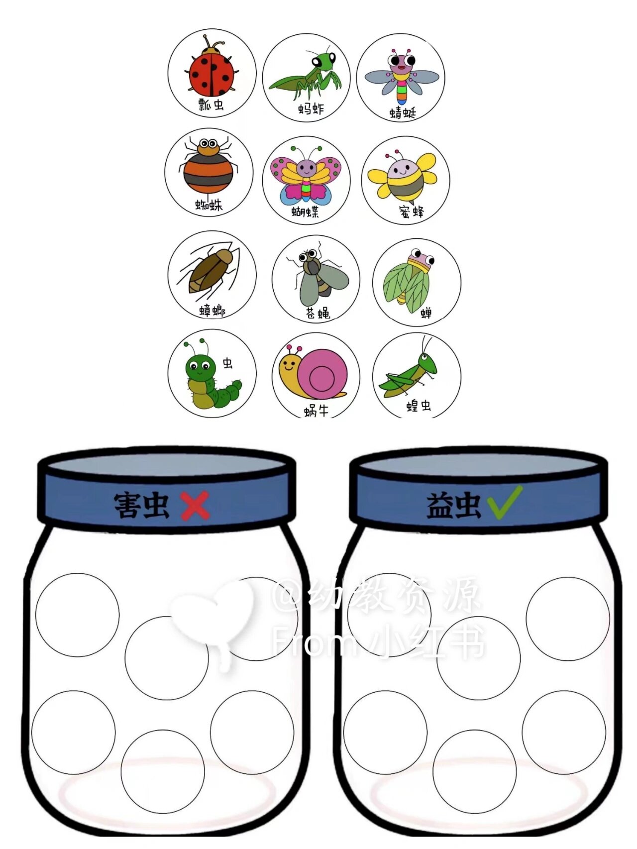 幼儿园自制玩教具|科学区《益虫害虫分类》