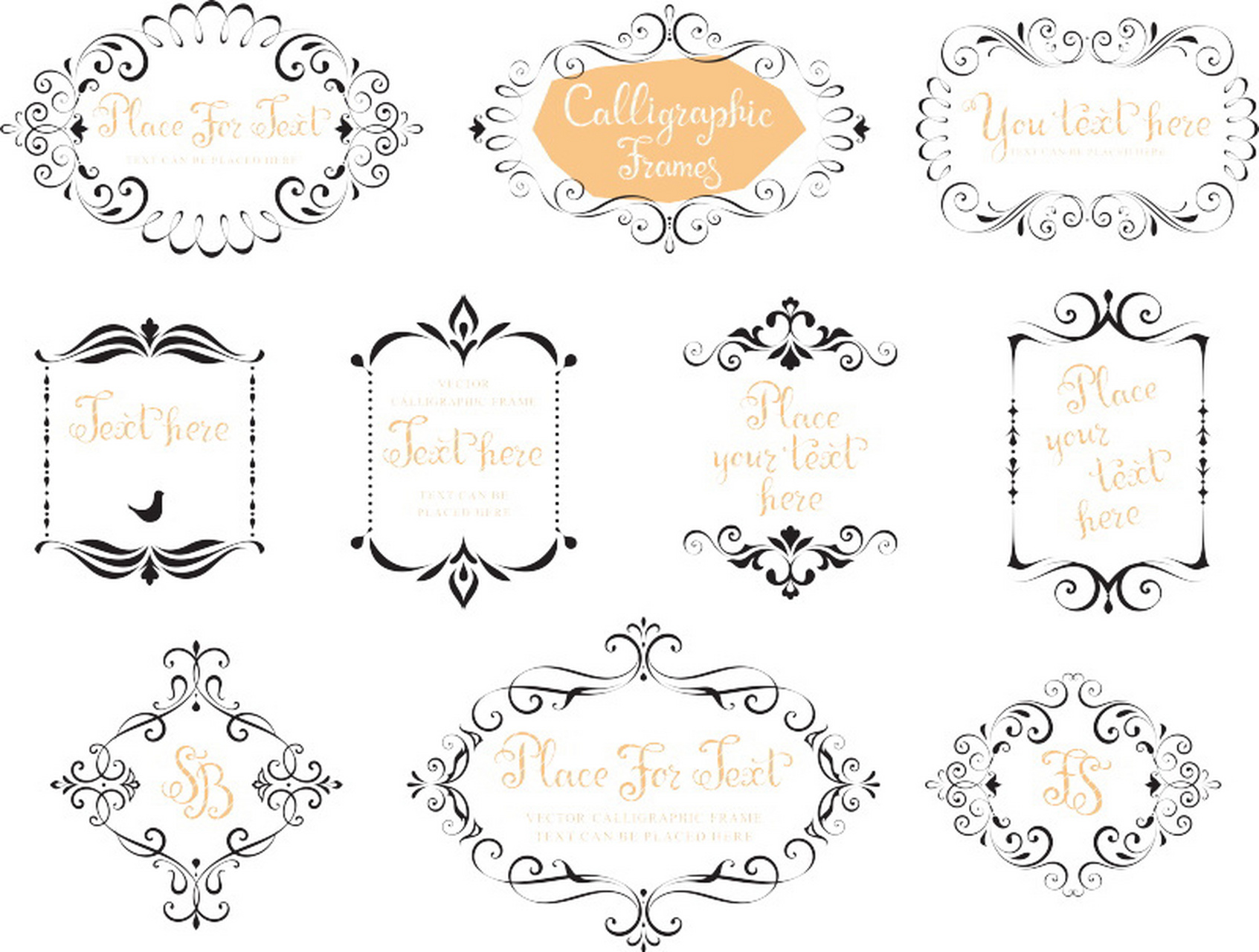 复古花边藤蔓/边框/刺绣插画图稿素材(一)