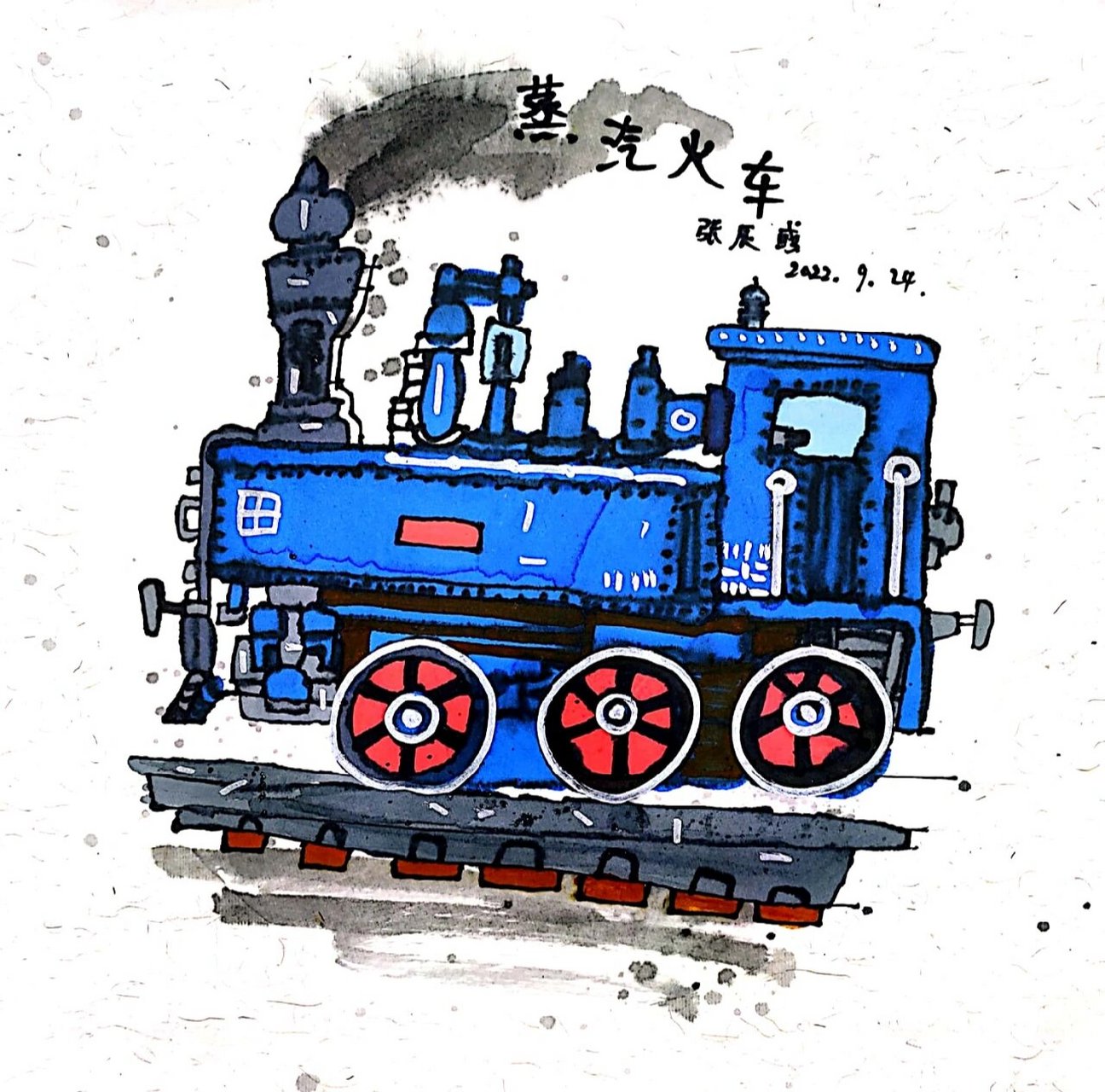 中国蒸汽火车手绘图片