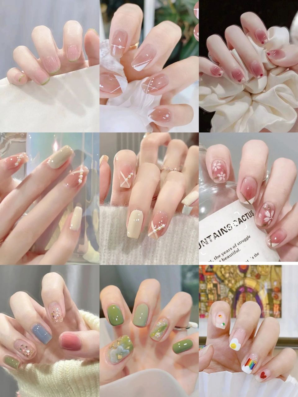 2023夏天美甲合集|黄黑皮都能入手的穿戴甲 91 这种清新穿戴甲真的