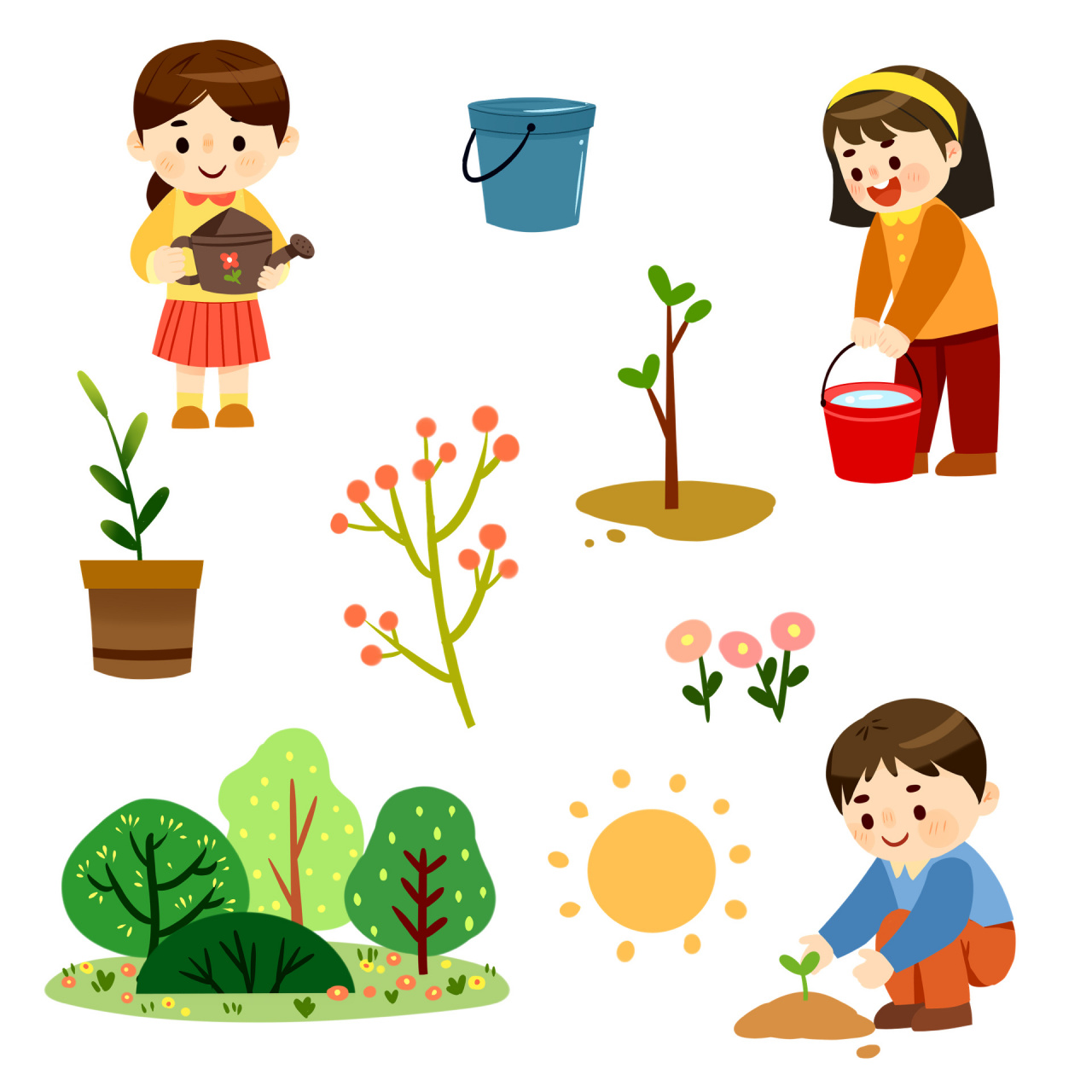 植树节卡通树木素材png312植树节 春天植树种树手绘卡通植树312植树节