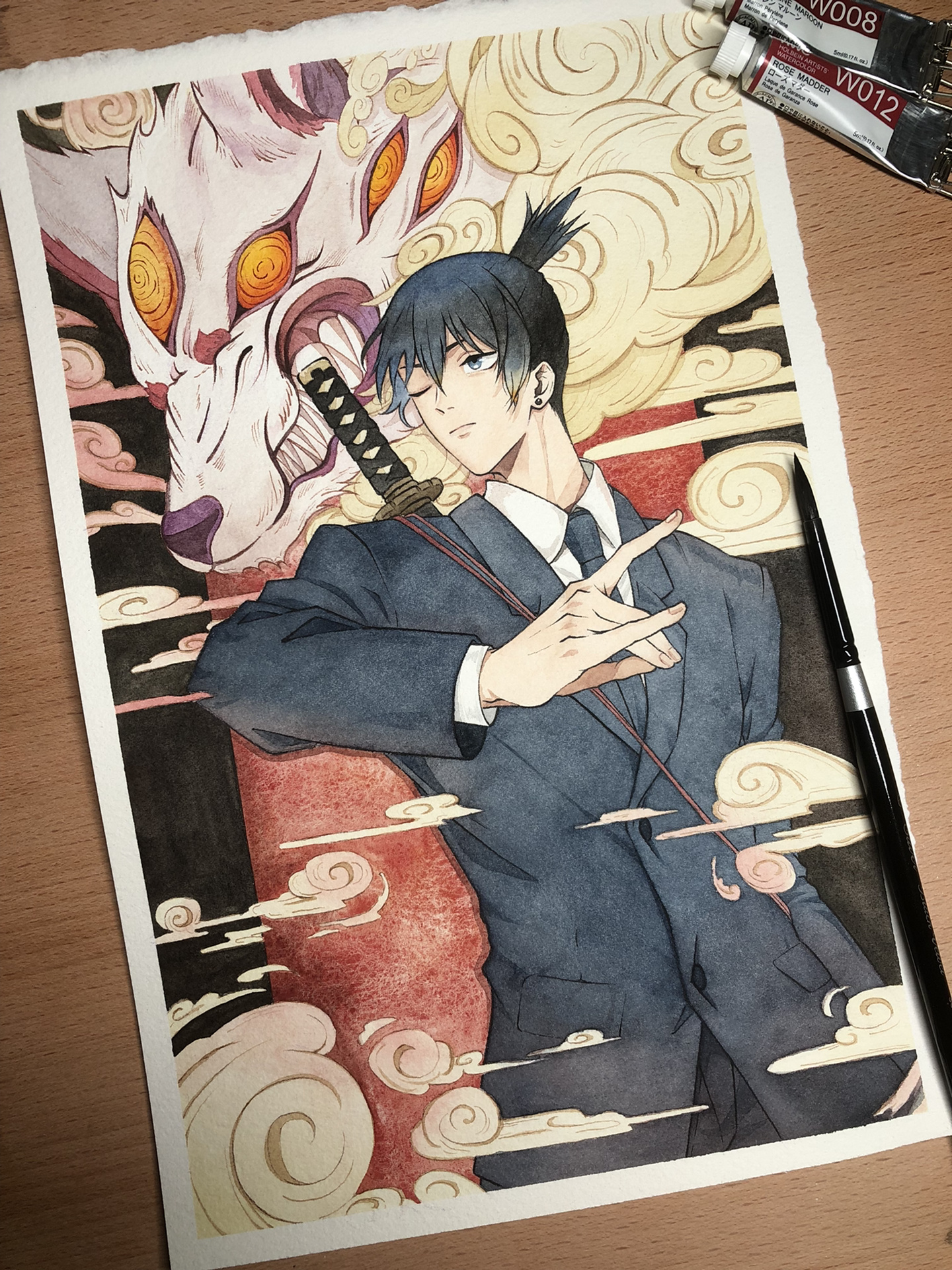 水彩手绘 电锯人-早川秋(附过程