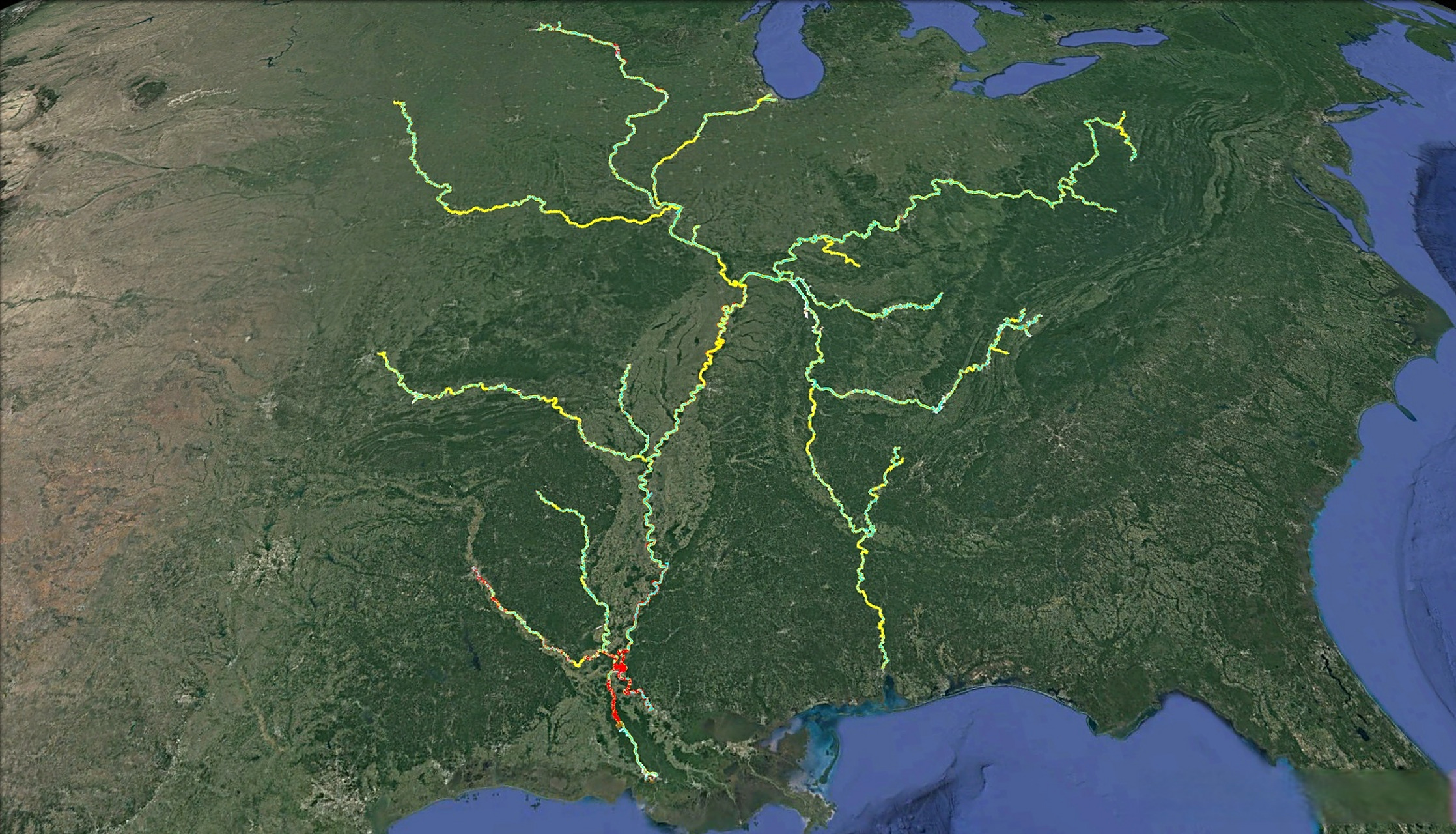 美国内河航运系统电子海图,包含码头,船闸,桥墩,里程,架空电线等.