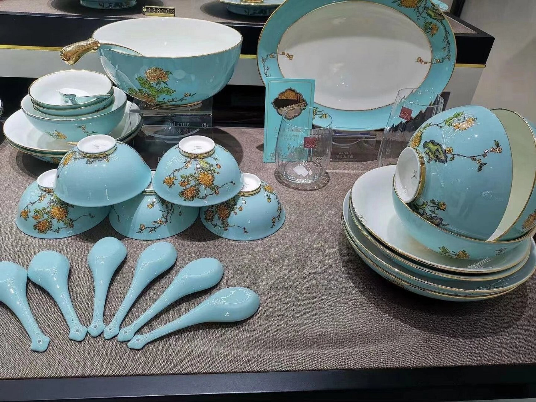 国瓷永丰源 国瓷永丰源夫人瓷 西湖蓝餐具套装 676人位,8人位,10人