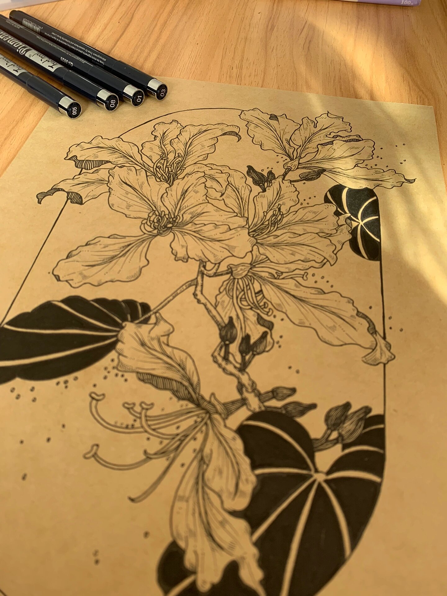 黑白线描花卉～紫荆