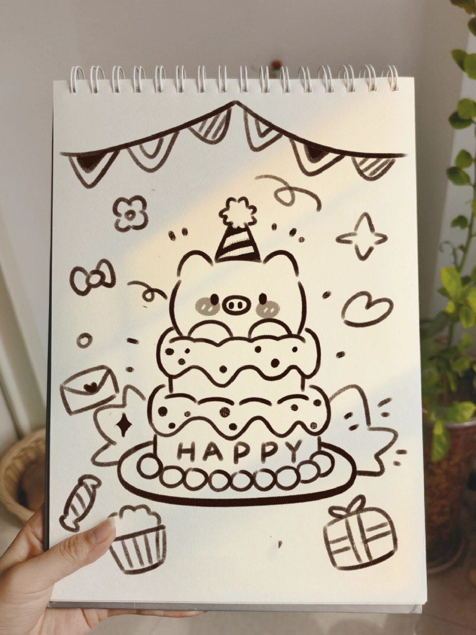 零基础手绘教程|草莓猪|绘画|简笔|生日快乐 敲可爱草莓猪手绘生日