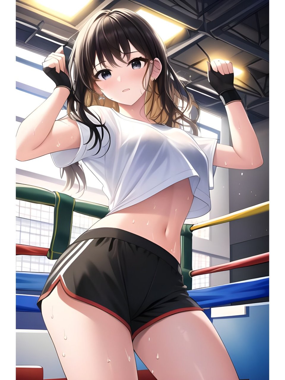 运动场上女拳击手运动员,动漫二次元绘画