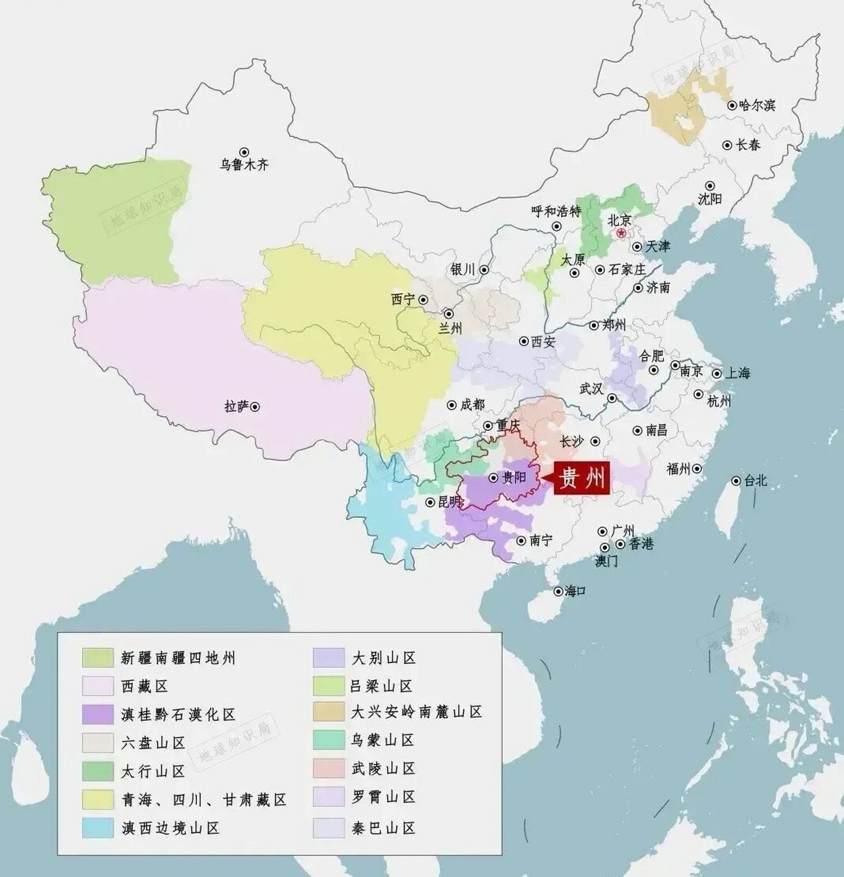 全国贫困地区分布图 现在全国贫困区主要在西部: 西藏自治区,青海