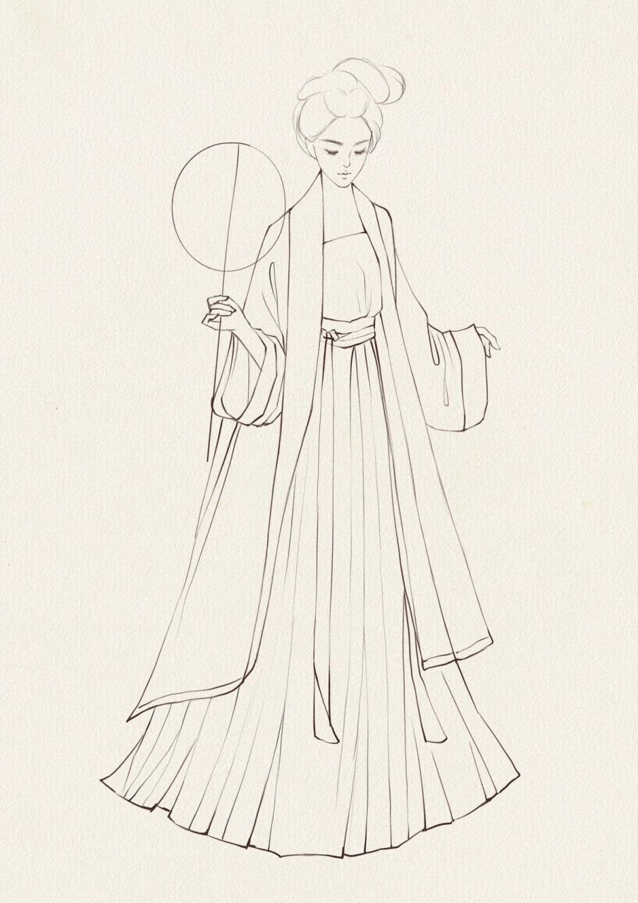 古风水彩板绘速涂练习-贵妃(附线稿) 课堂练习ps绘制