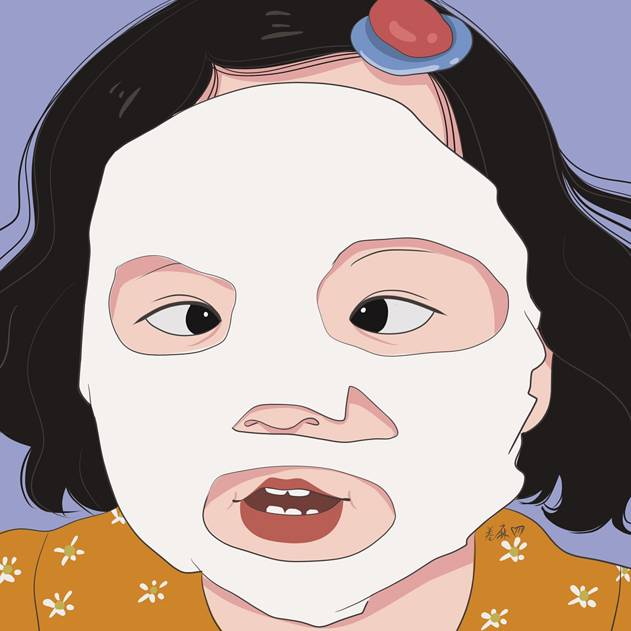 插画 | 头像 |敷面膜穿碎花衣服的的小女孩 图片92二改92商用92