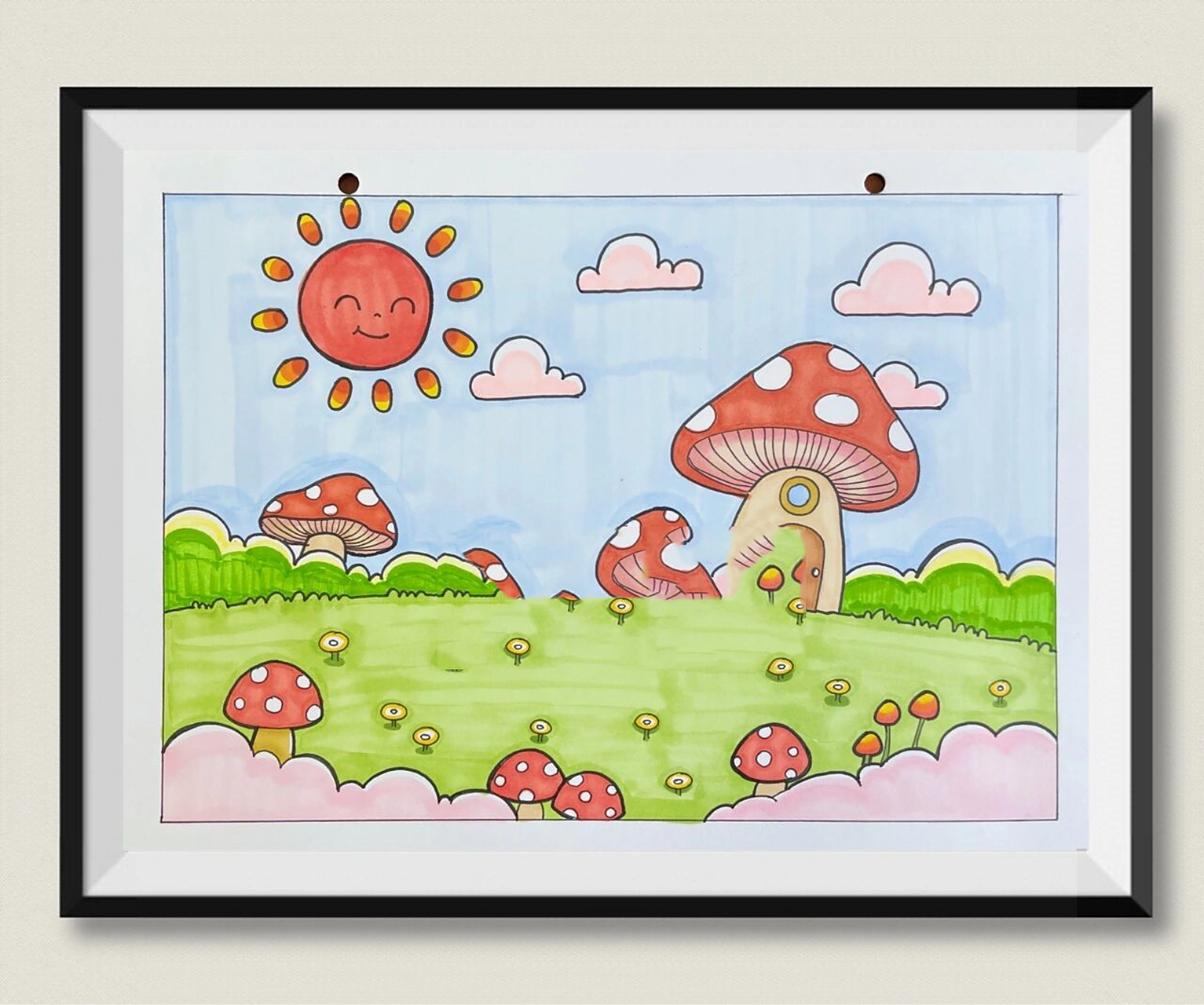 简笔画万能背景模板 3 今天阳光明媚,我却头晕嗓子痛 体温计一量38.