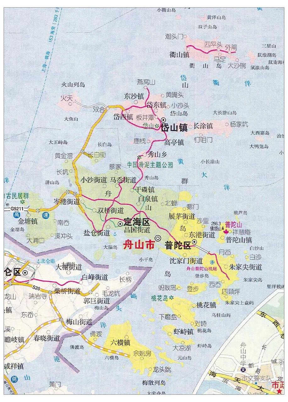 浙江舟山市舟山岛有两条跨海公路桥连接岱山岛,都在定海区.
