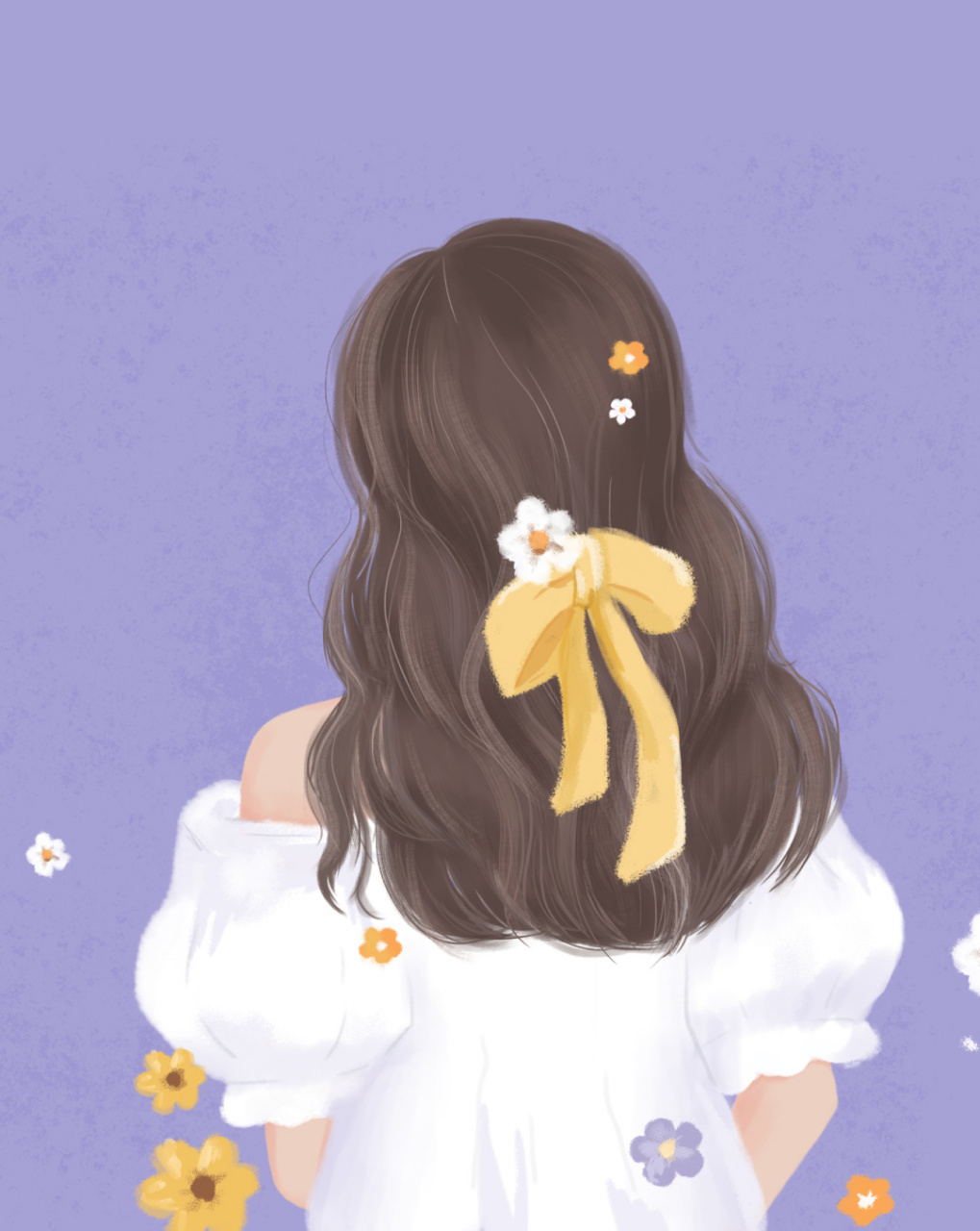 手绘女孩背影|原创插画设计 清新|女孩|浪漫|治愈 手绘软件:ps