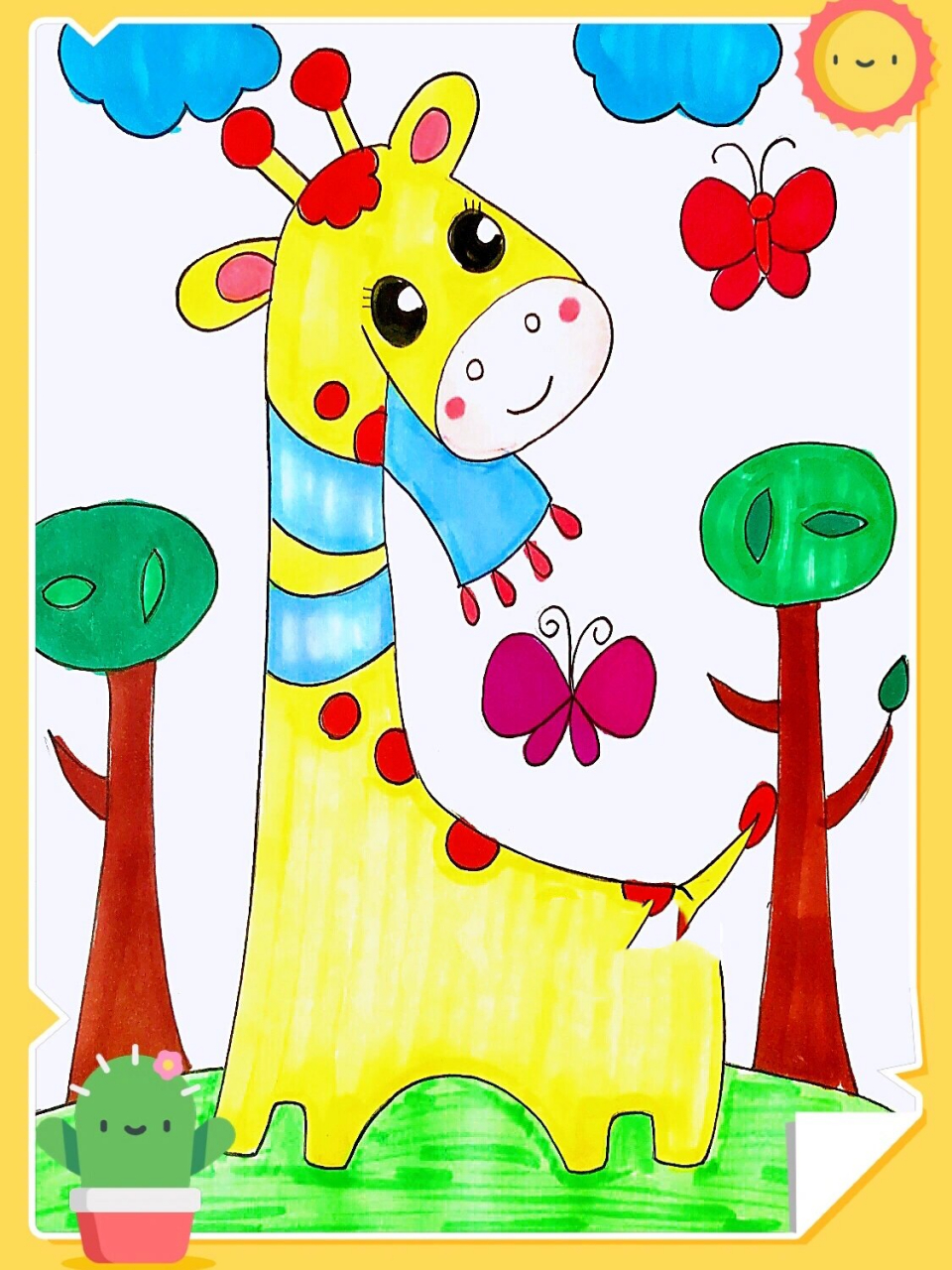 可爱长颈鹿儿童画/简笔画 萌萌的长颈鹿儿童创意美术 难度:简单 适合4