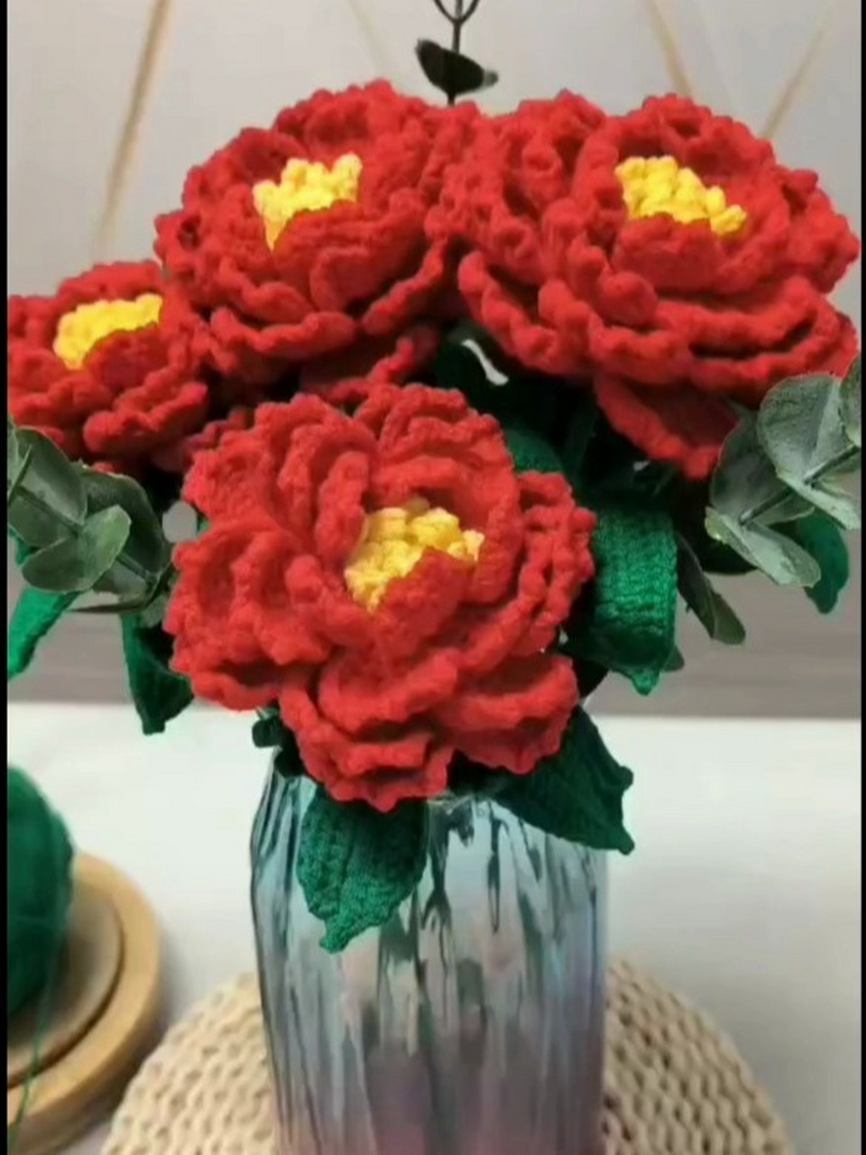 钩织‖牡丹花(阿富汗针法)附图解指路 钩好放花瓶里好看啊不枉我钩