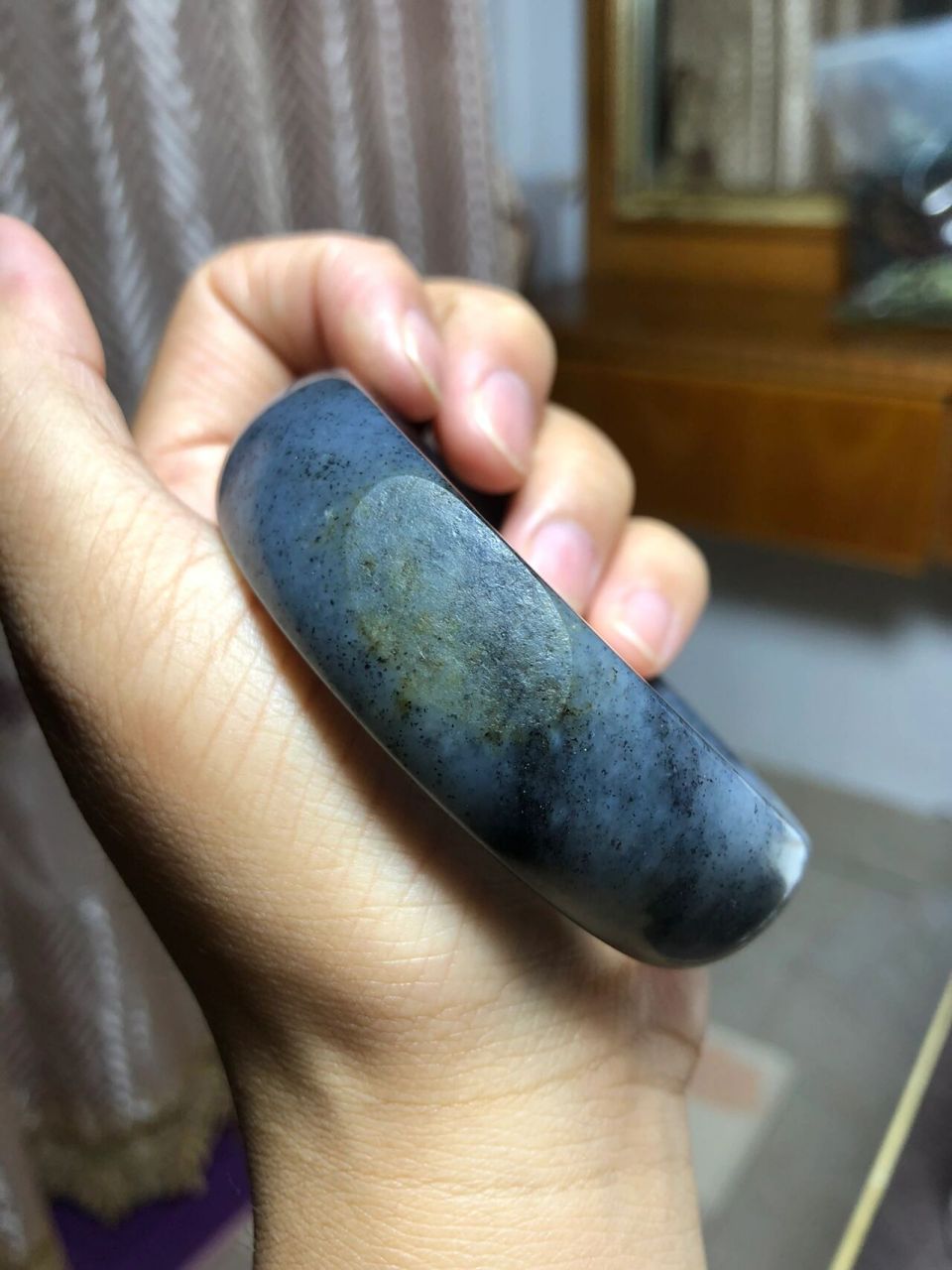 新疆和田玉籽料白底水墨青花手镯 新疆和田玉籽料白底水墨青花手镯