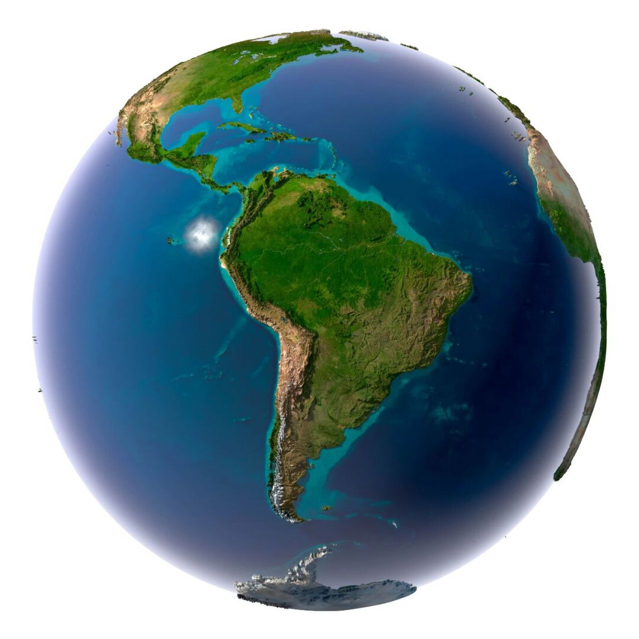 以南美洲为中心的半球立体地形图