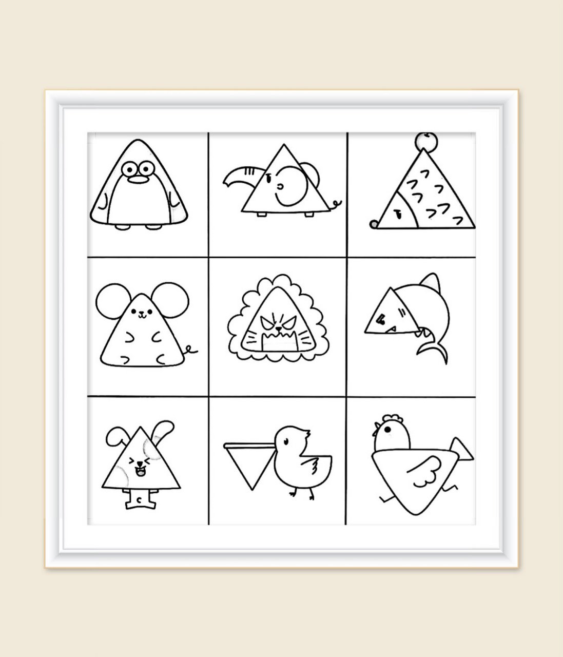 三角形的联想画 涂色 通过三角形来想象画一些自己喜欢的小动物